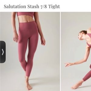Athleta stash pocket salutation tight small tall pink mauve pockets high rise